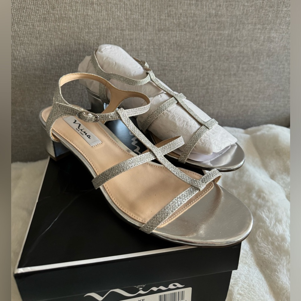 Nina - Gelisa Heel - Formal Silver Chunky Heel